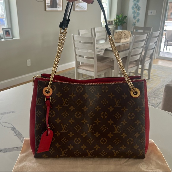 Louis Vuitton Surene MM Monogram Brown Coated Canvas & Cerise (Red) Leather Tote - Picture 3 of 17